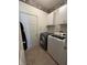 Well-equipped laundry room with modern washer and dryer units with overhead storage at 2929 Tuscarora Ln, Indianapolis, IN 46217