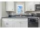 Close-up of kitchen sink, backsplash and cabinets at 452 N Fenton Ave, Indianapolis, IN 46219