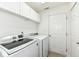 Bright laundry area boasts white cabinets, modern appliances, and convenient access to other areas of the home at 5765 White Pine Rd, Whitestown, IN 46075