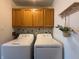 Convenient laundry room with wooden cabinets, and washer and dryer hookups at 5965 Deerwood Ct, Indianapolis, IN 46254