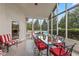 Relaxing screened-in porch with glass top dining table and outdoor pool view at 10594 Geist Rd, Fishers, IN 46037