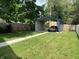 Spacious backyard featuring a car port, fenced perimeter, and lush green grass at 1125 N Rural St, Indianapolis, IN 46201