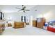 Spacious main bedroom with a vaulted ceiling, ceiling fan, and ample closet space at 2359 Seattle Slew Dr, Indianapolis, IN 46234