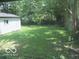 View of the backyard from the window showing lush greenery and shed at 3455 Brouse Ave, Indianapolis, IN 46218