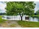 Lush landscape with a vast tree providing shade and view to the serene Geist East Lake with neighborhood information at 3813 N Ramsgate Rd, Martinsville, IN 46151