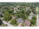 A high angle aerial view of a neighborhood with mature trees, well-kept lawns and varied home styles at 649 Lawndale Dr, Plainfield, IN 46168