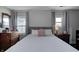 Bedroom with warm lighting and stylish decor. Features a bed with a gray headboard at 725 2Nd St, Shelbyville, IN 46176