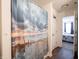 Bathroom with a shower curtain featuring a scenic beach view, creating a tranquil and relaxing space at 8125 Whistlewood Dr, Indianapolis, IN 46239