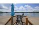 Relaxing deck view with Adirondack chair, umbrella, and a serene water view at 8167 Center Lake Rd, Nineveh, IN 46164