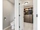 Walk-in closet featuring custom shelving, drawers, carpet, and thoughtful lighting at 9986 Gallop Ln, Fishers, IN 46040