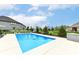 Sparkling in-ground pool features a basketball hoop surrounded by a spacious patio and lush green lawn at 16283 Spring Bank Ct, Fishers, IN 46040
