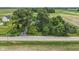 Aerial view showcasing the property's serene setting with a house surrounded by lush greenery and open fields at 26735 Six Points Rd, Sheridan, IN 46069