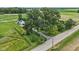 Aerial shot of the property featuring a well-manicured lawn, mature trees, and a tranquil rural setting at 26735 Six Points Rd, Sheridan, IN 46069