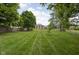 Expansive backyard featuring a well-manicured lawn and mature trees, offering a private outdoor space at 3818 S Creekside Dr, New Palestine, IN 46163