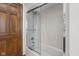 Bathroom shower with glass doors at 3818 S Creekside Dr, New Palestine, IN 46163
