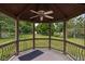An interior view of a gazebo featuring a ceiling fan and black yoga mat at 3818 S Creekside Dr, New Palestine, IN 46163