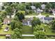 Neighborhood aerial view showcasing the home's location near mature trees and quiet streets at 421 E Delaware St, Fortville, IN 46040