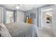Cozy bedroom with soft blue-gray walls, complemented by white trim and doorways at 4224 River Rd, Columbus, IN 47203