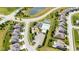 An aerial view reveals a community pool and playground adjacent to homes and tree-lined streets at 6137 Hardwick Dr, Whitestown, IN 46075