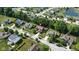 An aerial view showcases a home in a green suburban neighborhood, complete with a nearby pond at 8380 Kolven Dr, Avon, IN 46123