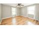 Bedroom with natural light from the two windows with a ceiling fan installed at 124 Bess Blvd, Pendleton, IN 46064