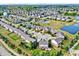 Aerial view of a residential community with single-Gathering homes, green spaces, and a pond at 14095 Northcoat Pl, Fishers, IN 46038