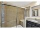 Shower features tiles, a glass door, and a built in bench at 14095 Northcoat Pl, Fishers, IN 46038