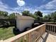 Back deck overlooking a small shed in the backyard with well maintained lawn at 4675 N Riverside Dr, Columbus, IN 47203