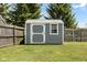 Well-maintained storage shed in the backyard, perfect for storing tools and outdoor equipment at 6102 Boulder Dr, Anderson, IN 46013