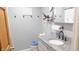 This is a bathroom featuring granite countertops and stylish fixtures at 7326 Lowe Dr, Lawrence, IN 46226