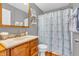 Bathroom featuring a vanity with a sink, a mirrored medicine cabinet, and a shower with a curtain at 7830 Cross Creek, Avon, IN 46123
