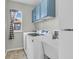 Functional laundry room with modern washer and dryer, plus a utility sink and storage cabinets at 7830 Cross Creek, Avon, IN 46123