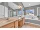 A large bathroom featuring a double vanity, a soaking tub, and plenty of natural light at 7830 Cross Creek, Avon, IN 46123