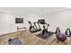 Well-lit basement home gym featuring modern workout equipment and durable wood-look floors at 11137 Peppermill Ln, Fishers, IN 46037