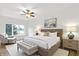 Bright bedroom with a large bed, bench, and a view of the outside scenery at 11137 Peppermill Ln, Fishers, IN 46037