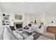 Open-concept living room with a fireplace, white sofas, and large windows, perfect for entertaining and relaxation at 11137 Peppermill Ln, Fishers, IN 46037