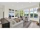 Open-concept living room featuring large windows, neutral furniture, hardwood floors, and natural light at 11137 Peppermill Ln, Fishers, IN 46037
