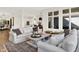 Bright, open-concept living room with white sofas, neutral rug, and large windows offering natural light at 11137 Peppermill Ln, Fishers, IN 46037