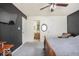 This bedroom includes dark and light wall tones with adjoining bath at 11620 Glenn Abbey Ln, Indianapolis, IN 46235