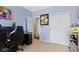 This office features a spacious desk, comfortable chair, and ample closet storage at 15372 Black Gold Ct, Noblesville, IN 46060