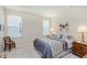 Bright bedroom features neutral walls, carpet, large windows, and a decorative comforter at 16573 Grappa Trl, Fishers, IN 46037