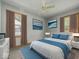 Comfortable bedroom featuring a ceiling fan, stylish decor, and two windows allowing in natural light at 320 Sunset Dr, Shelbyville, IN 46176