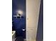Bathroom featuring blue painted walls, built in storage and a decorative vase at 4032 Roselawn Ave, Columbus, IN 47203