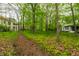 A verdant pathway through mature trees with views of the home nestled among the trees at 4130 N Meridian St, Indianapolis, IN 46208