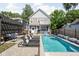 Backyard oasis showcasing a refreshing pool, stylish lounge chairs, an outdoor seating area, and a home exterior at 630 Dorman St, Indianapolis, IN 46202