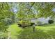 Spacious backyard with a bird bath and mature landscaping at 1114 Clairborne Ct, Indianapolis, IN 46280