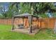 Backyard space showcasing an outdoor gazebo with stylish seating, perfect for relaxation and entertainment in a fenced yard at 1420 E Loretta Dr, Indianapolis, IN 46227