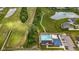 Stunning aerial view of a community pool, ponds, walking paths, basketball court, and lush green spaces at 2566 Maple Creek Dr, Westfield, IN 46074