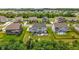 This aerial view showcases the home's backyard with a patio and landscaped lawn, highlighting the neighborhood at 2566 Maple Creek Dr, Westfield, IN 46074