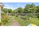Spacious backyard with garden plots, mature trees and a wood fence at 5865 Pennekamp Dr, Plainfield, IN 46168